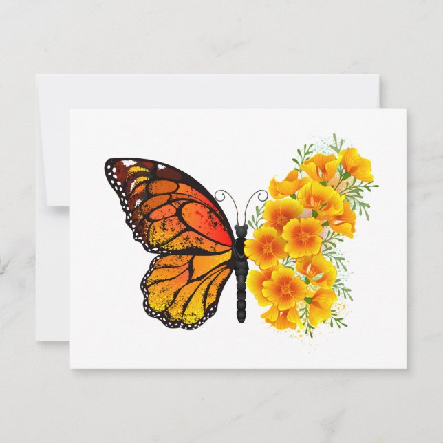 Flower Butterfly with Yellow California Poppy Announcement (Front)