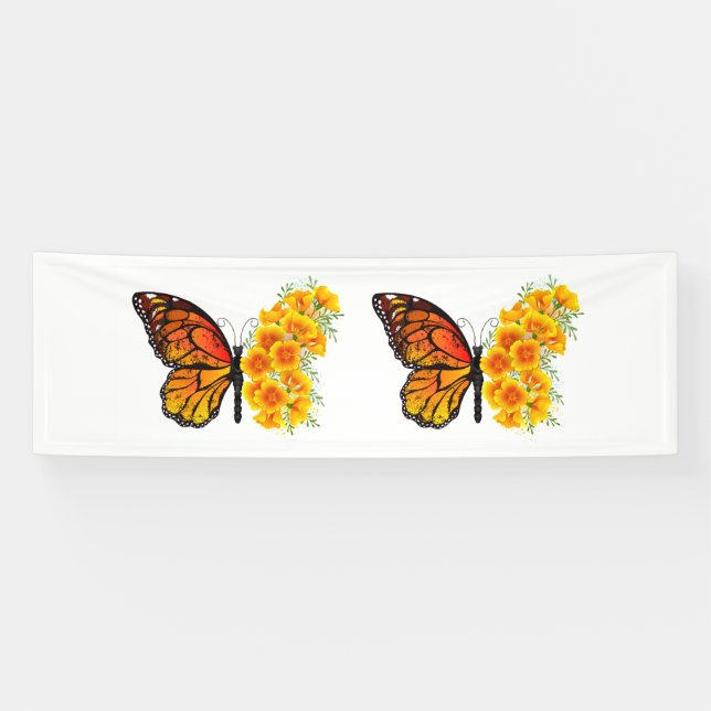 Flower Butterfly with Yellow California Poppy Banner (Horizontal)