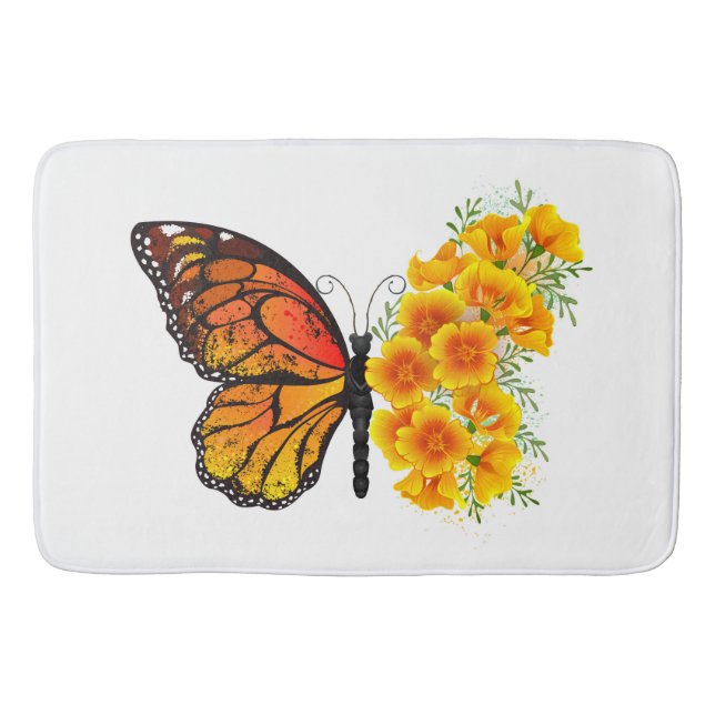 Flower Butterfly with Yellow California Poppy Bath Mat (Front)