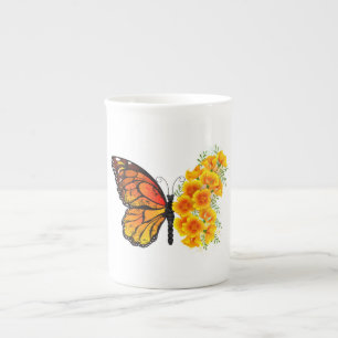 Flower Butterfly with Yellow California Poppy Bone China Mug