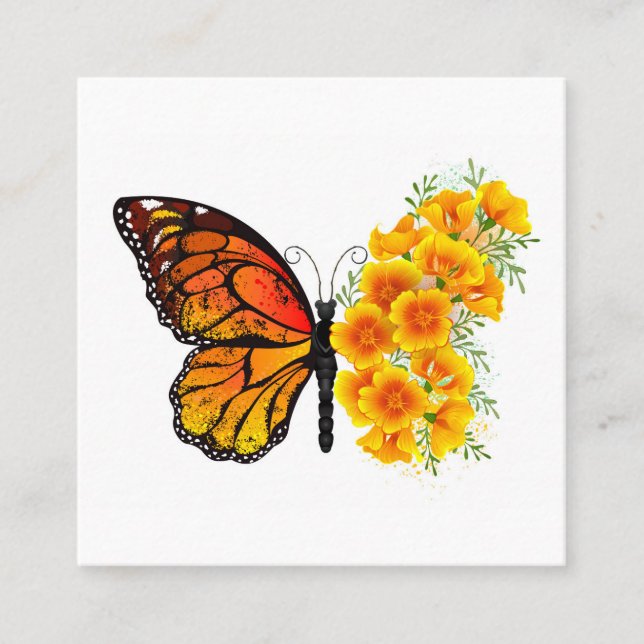 Flower Butterfly with Yellow California Poppy Calling Card (Front)