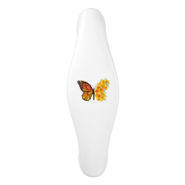 Flower Butterfly with Yellow California Poppy Ceramic Cabinet Pull (Front)