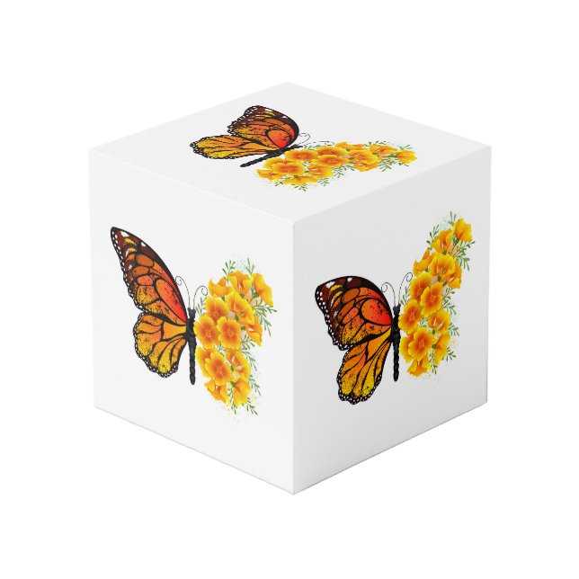 Flower Butterfly with Yellow California Poppy Cube (Front Angled)
