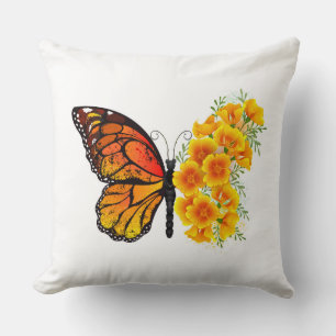 Flower Butterfly with Yellow California Poppy Cushion