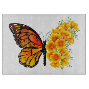 Flower Butterfly with Yellow California Poppy Cutting Board