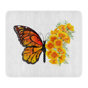 Flower Butterfly with Yellow California Poppy Cutting Board