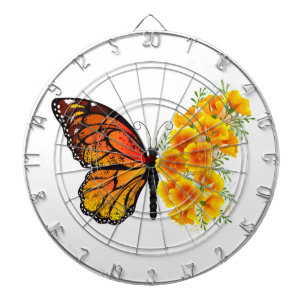 Flower Butterfly with Yellow California Poppy Dartboard