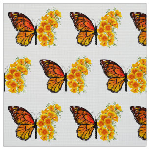 Flower Butterfly with Yellow California Poppy Fabric