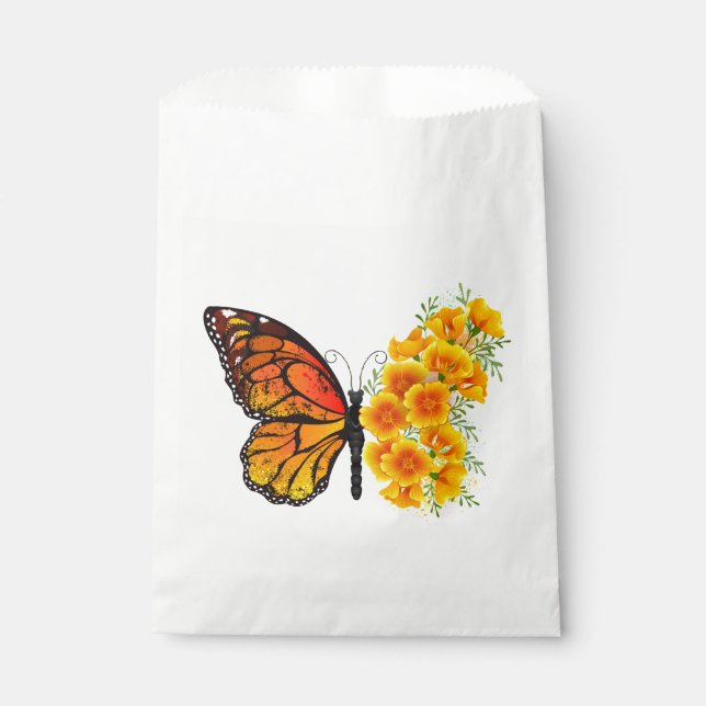 Flower Butterfly with Yellow California Poppy Favour Bag (Front)