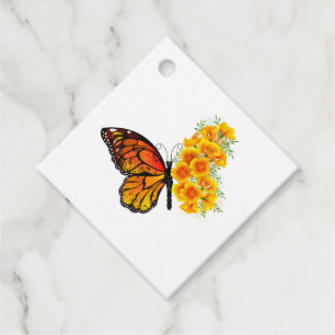 Flower Butterfly with Yellow California Poppy Favour Tags