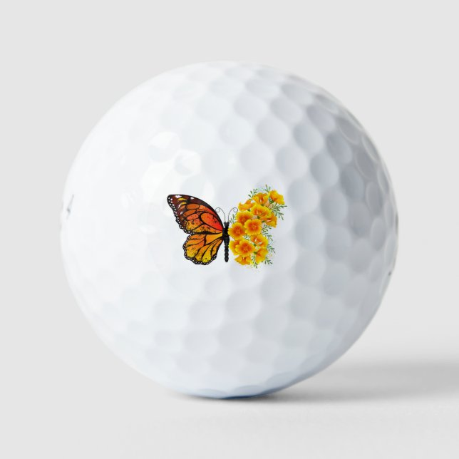 Flower Butterfly with Yellow California Poppy Golf Balls (Front)