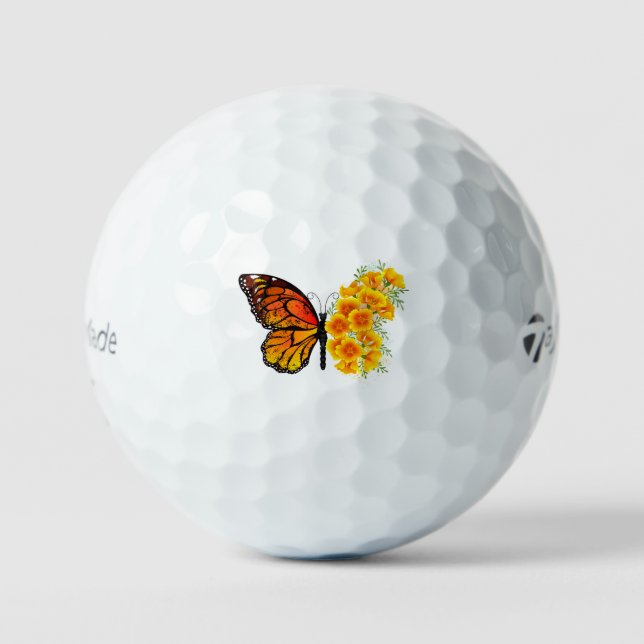 Flower Butterfly with Yellow California Poppy Golf Balls (Front)
