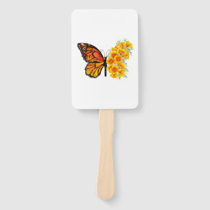 Flower Butterfly with Yellow California Poppy Hand Fan