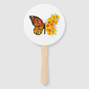Flower Butterfly with Yellow California Poppy Hand Fan