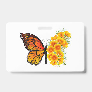 Flower Butterfly with Yellow California Poppy ID Badge