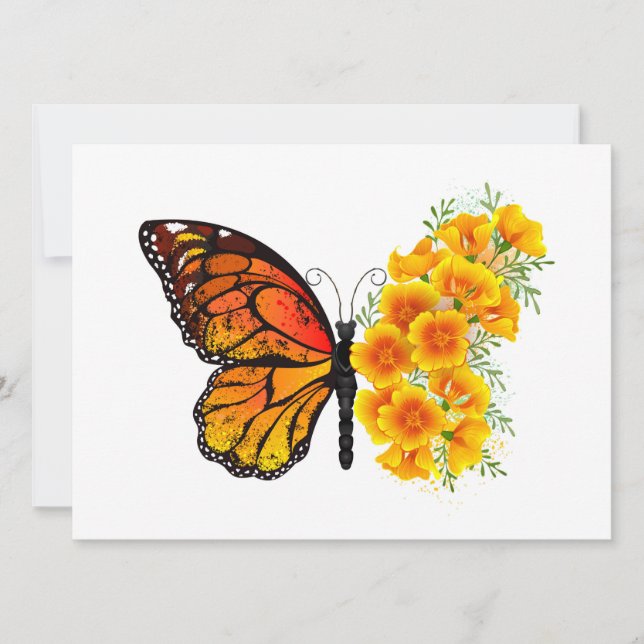 Flower Butterfly with Yellow California Poppy Invitation (Front)