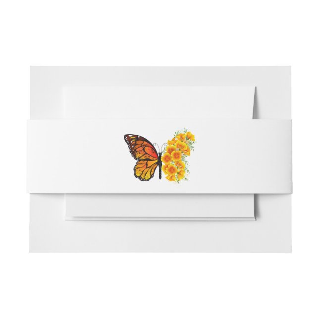 Flower Butterfly with Yellow California Poppy Invitation Belly Band (Front Example)