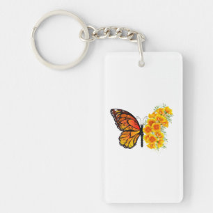 Flower Butterfly with Yellow California Poppy Key Ring