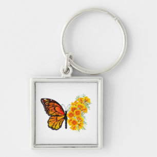 Flower Butterfly with Yellow California Poppy Key Ring