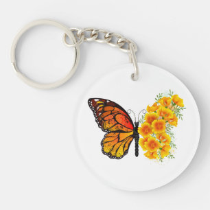 Flower Butterfly with Yellow California Poppy Key Ring