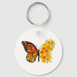 Flower Butterfly with Yellow California Poppy Key Ring