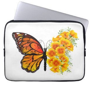 Flower Butterfly with Yellow California Poppy Laptop Sleeve