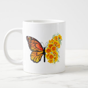 Flower Butterfly with Yellow California Poppy Large Coffee Mug