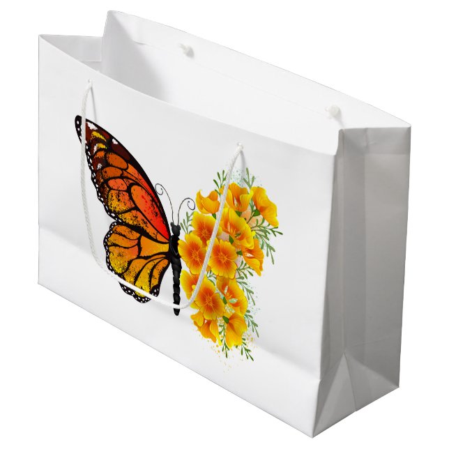 Flower Butterfly with Yellow California Poppy Large Gift Bag (Front Angled)