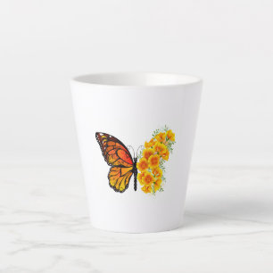 Flower Butterfly with Yellow California Poppy Latte Mug