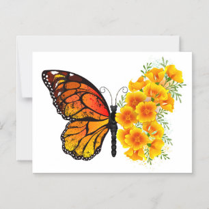 Flower Butterfly with Yellow California Poppy Magnetic Invitation