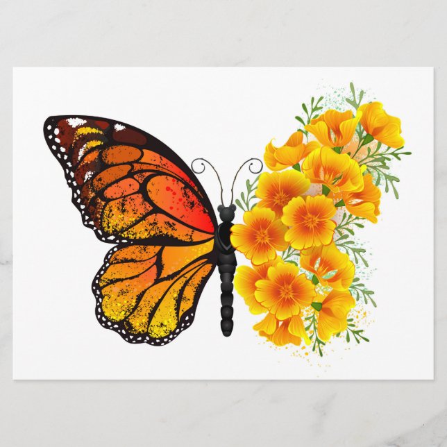 Flower Butterfly with Yellow California Poppy Menu (Front)