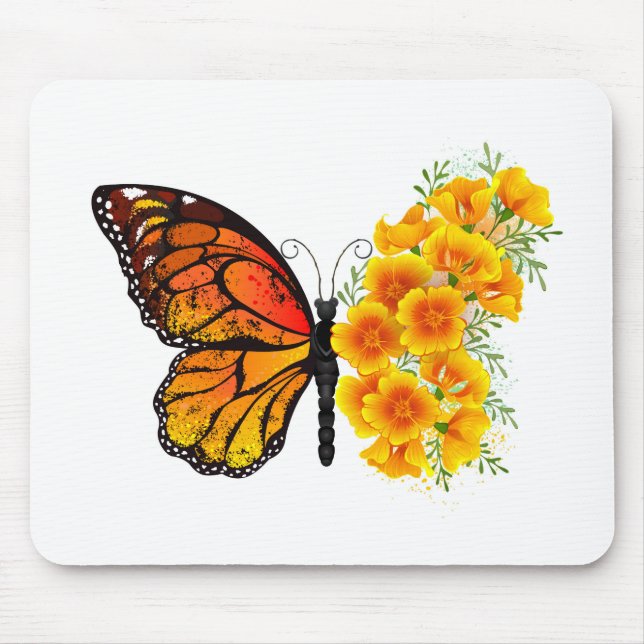 Flower Butterfly with Yellow California Poppy Mouse Pad (Front)