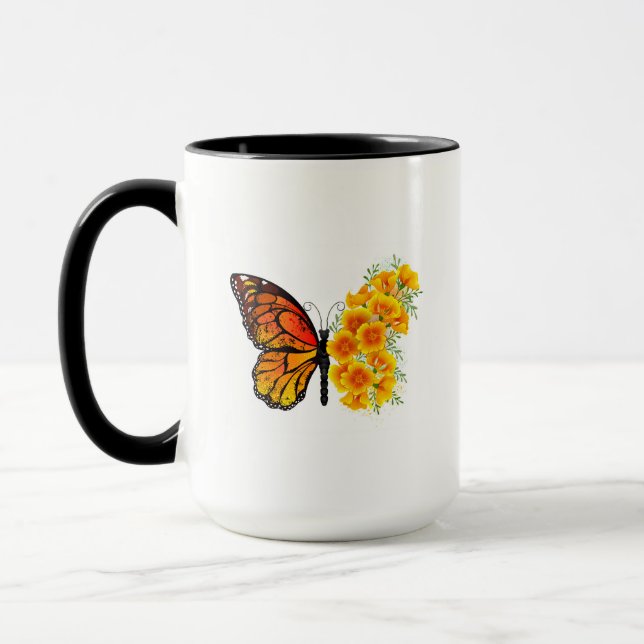 Flower Butterfly with Yellow California Poppy Mug (Left)