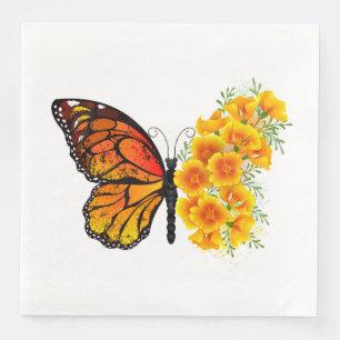 Flower Butterfly with Yellow California Poppy Napkin