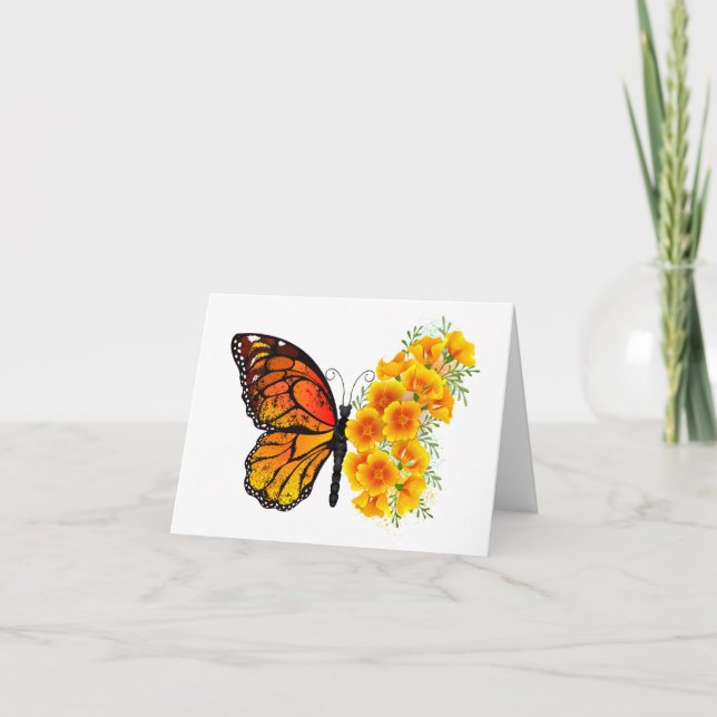 Flower Butterfly with Yellow California Poppy Note Card (Front)