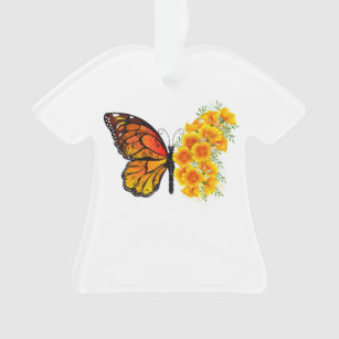 Flower Butterfly with Yellow California Poppy Ornament