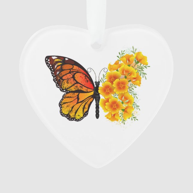 Flower Butterfly with Yellow California Poppy Ornament (Front)