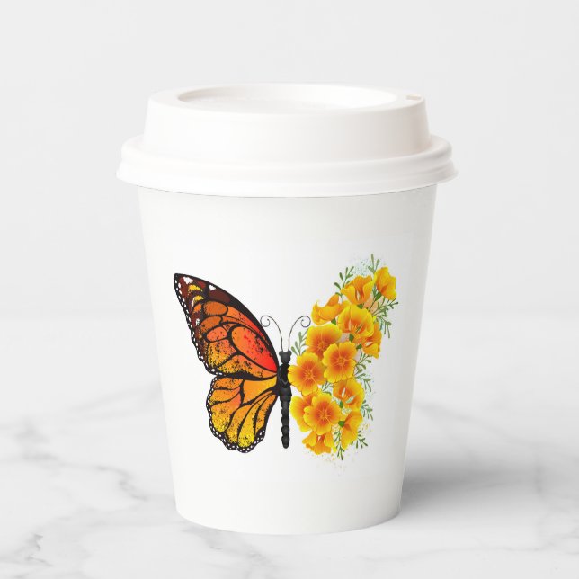 Flower Butterfly with Yellow California Poppy Paper Cups (Front)