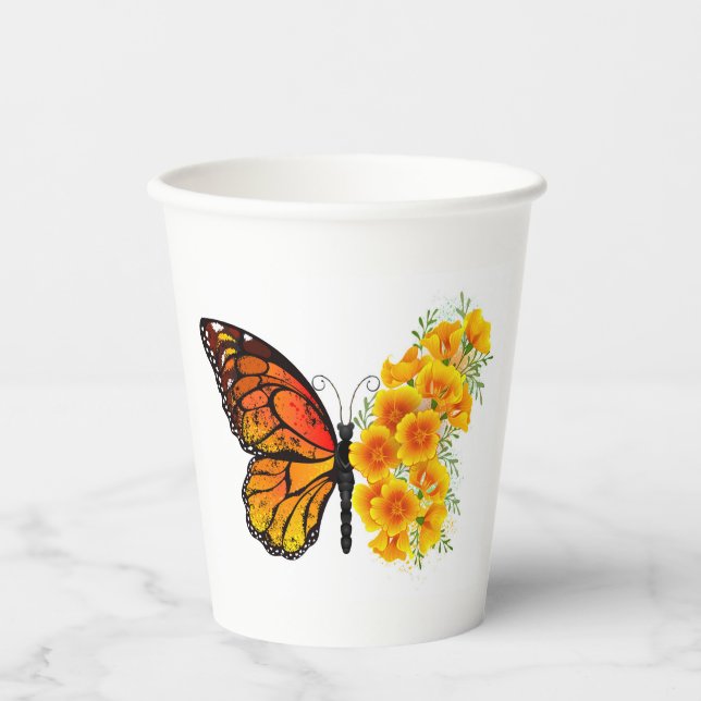 Flower Butterfly with Yellow California Poppy Paper Cups (Front)