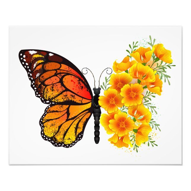 Flower Butterfly with Yellow California Poppy Photo Print (Front)