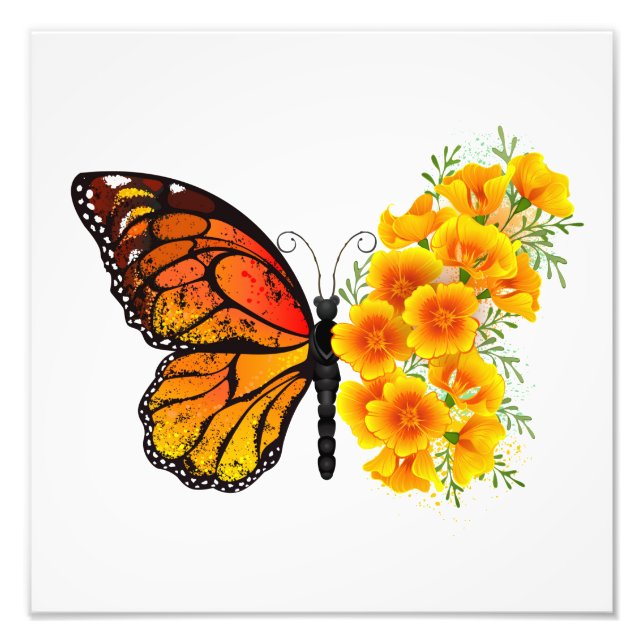Flower Butterfly with Yellow California Poppy Photo Print (Front)