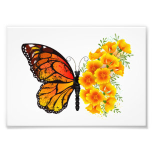 Flower Butterfly with Yellow California Poppy Photo Print