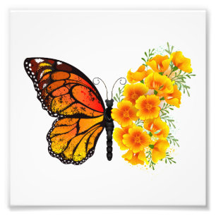 Flower Butterfly with Yellow California Poppy Photo Print
