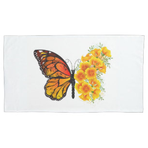 Flower Butterfly with Yellow California Poppy Pillowcase
