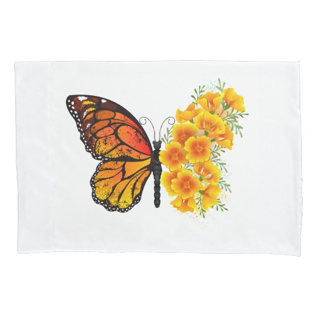 Flower Butterfly with Yellow California Poppy Pillowcase (Front)