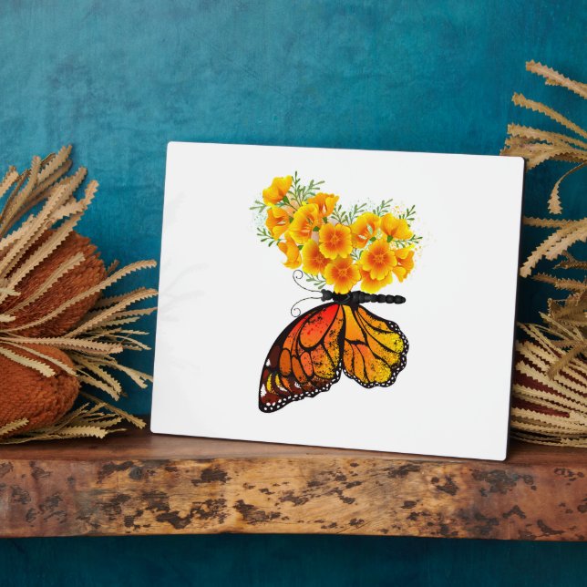 Flower Butterfly with Yellow California Poppy Plaque (Side)