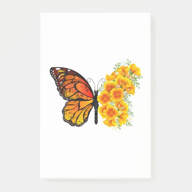 Flower Butterfly with Yellow California Poppy Post-it Notes (Front)