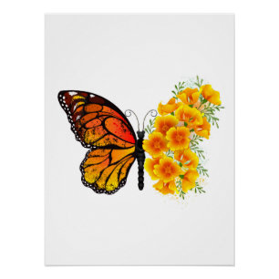 Flower Butterfly with Yellow California Poppy Poster