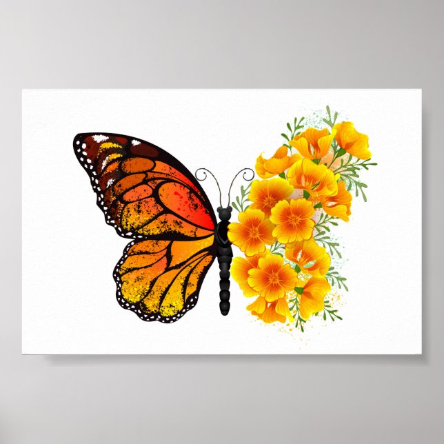 Flower Butterfly with Yellow California Poppy Poster (Front)