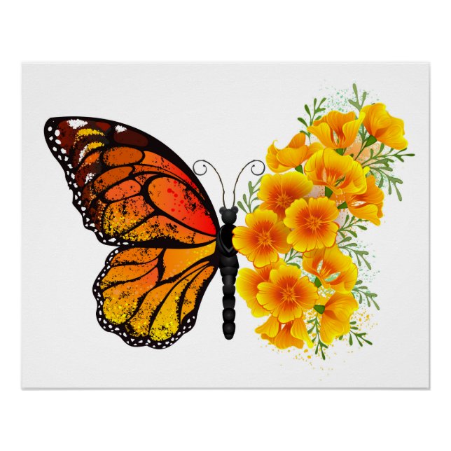Flower Butterfly with Yellow California Poppy Poster (Front)